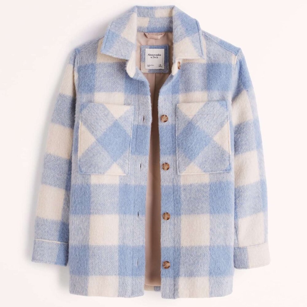 Abercrombie & Fitch Cozy Shirt Jacket in Blue Plaid, Size S